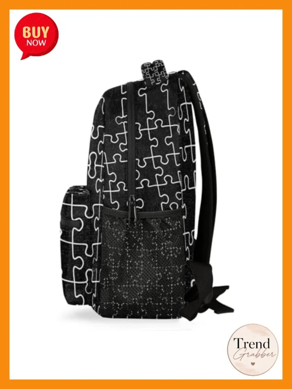 Black Autism Puzzle Backpack Kids Teens Bookbag Laptop Bag 15.6 Inch Waterproof